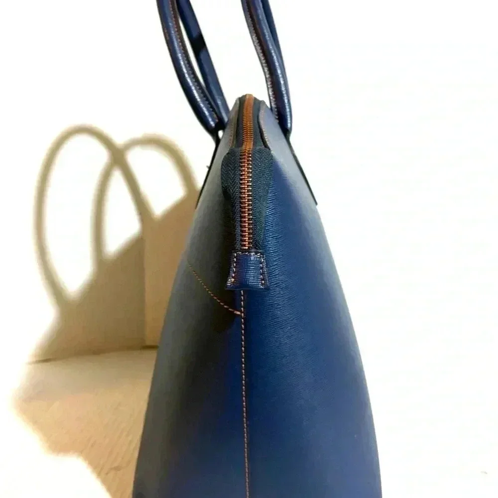 Valentino navy blue saiffiano leather satchel handbag